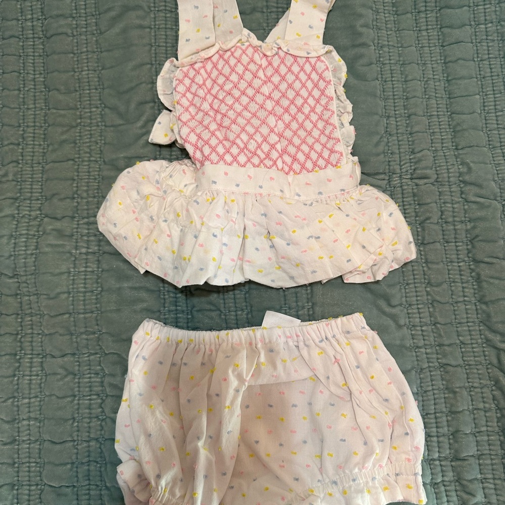 Baby Pink Patterned Dress & Bloomers Matching Set